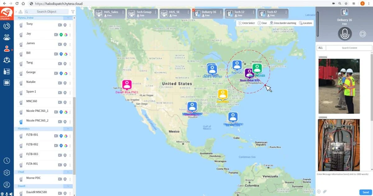 Consola Hytera HyTalk Dispatch: ubicación GPS de los usuarios en el mapa