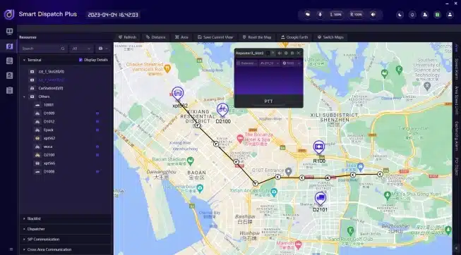 Hytera Smart Dispatch Plus: ubicación GPS de radios DMR y recorrido en el mapa