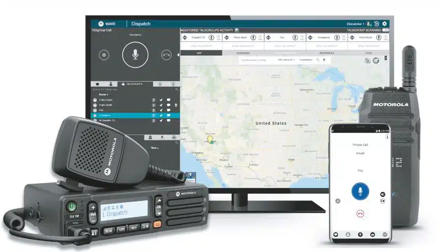 Sistema Motorola WAVE PTX: app en el celular, consola de despacho y radios TLK 100 y TLK 150